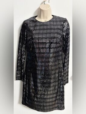 Vince Camuto Black Metallic Sequin Shift Dress